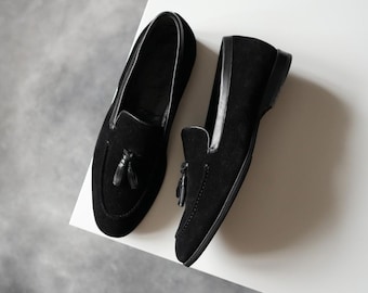 Alexander McQueen Tassel Suede Black Loafers Men US8