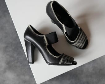 FW 2007 Prada Distressed Leather Strap Open Toe Heel Pumps