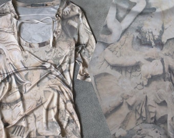 2005 Alexander McQueen "Pergamon Altar Gigantomachy" Print Blouse Half Sleeve