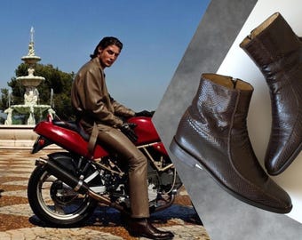 F/W 2001 Gianni Versace Campaign Embossed Lizard Leather Ancle Boots Men VINTAGE
