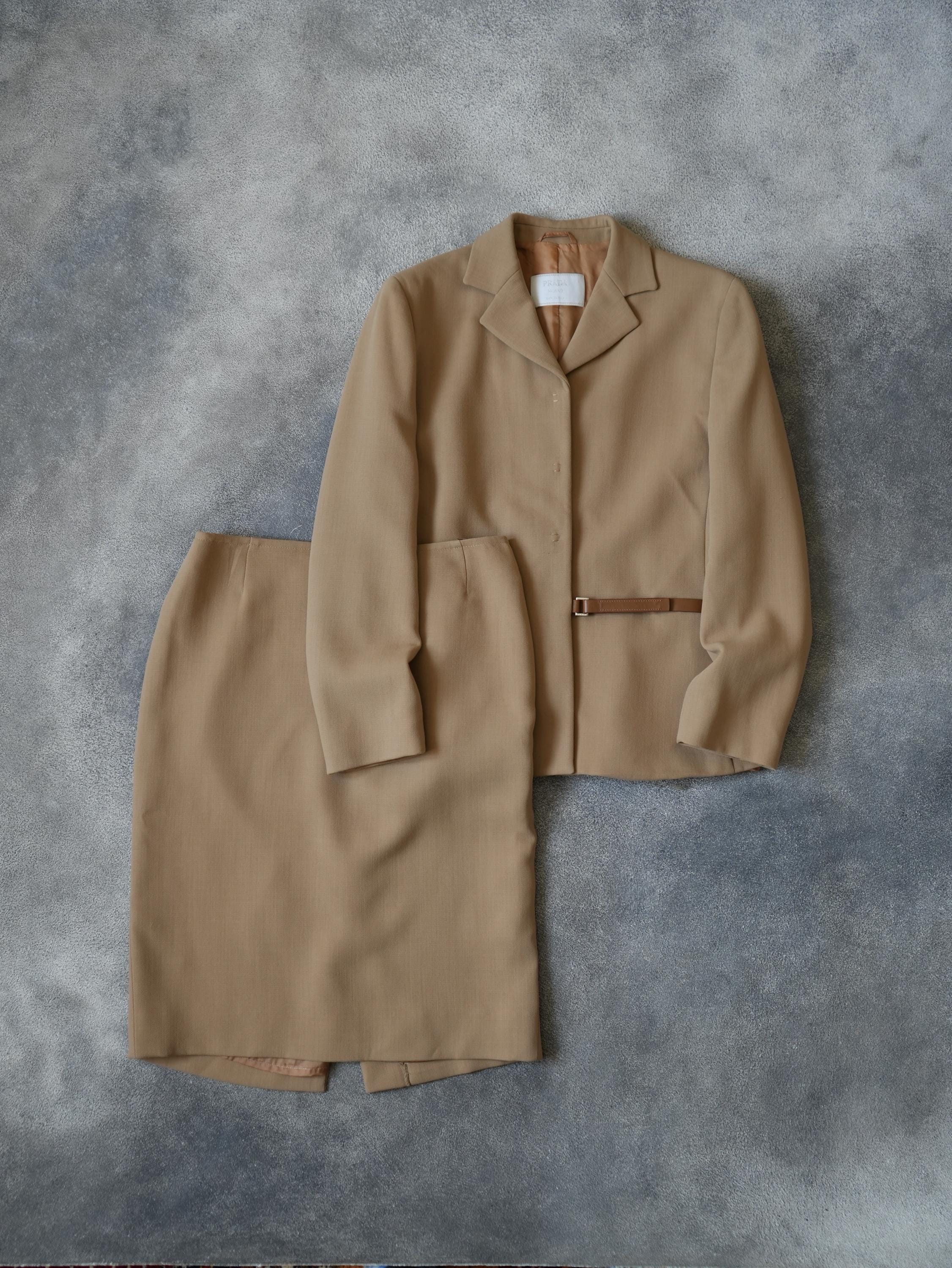 F/W 1999 Prada Suit W/ Leather Strap Blazer / Skirt VINTAGE Wool