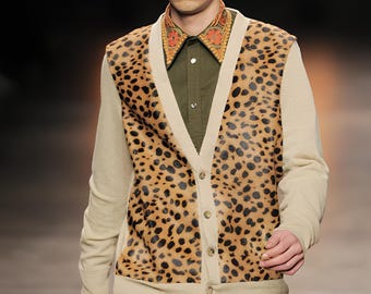 F/W 2008 Alexander McQueen Calf Hair / Cashmere Leopard Print Cardigan Sweater MEN VINTAGE