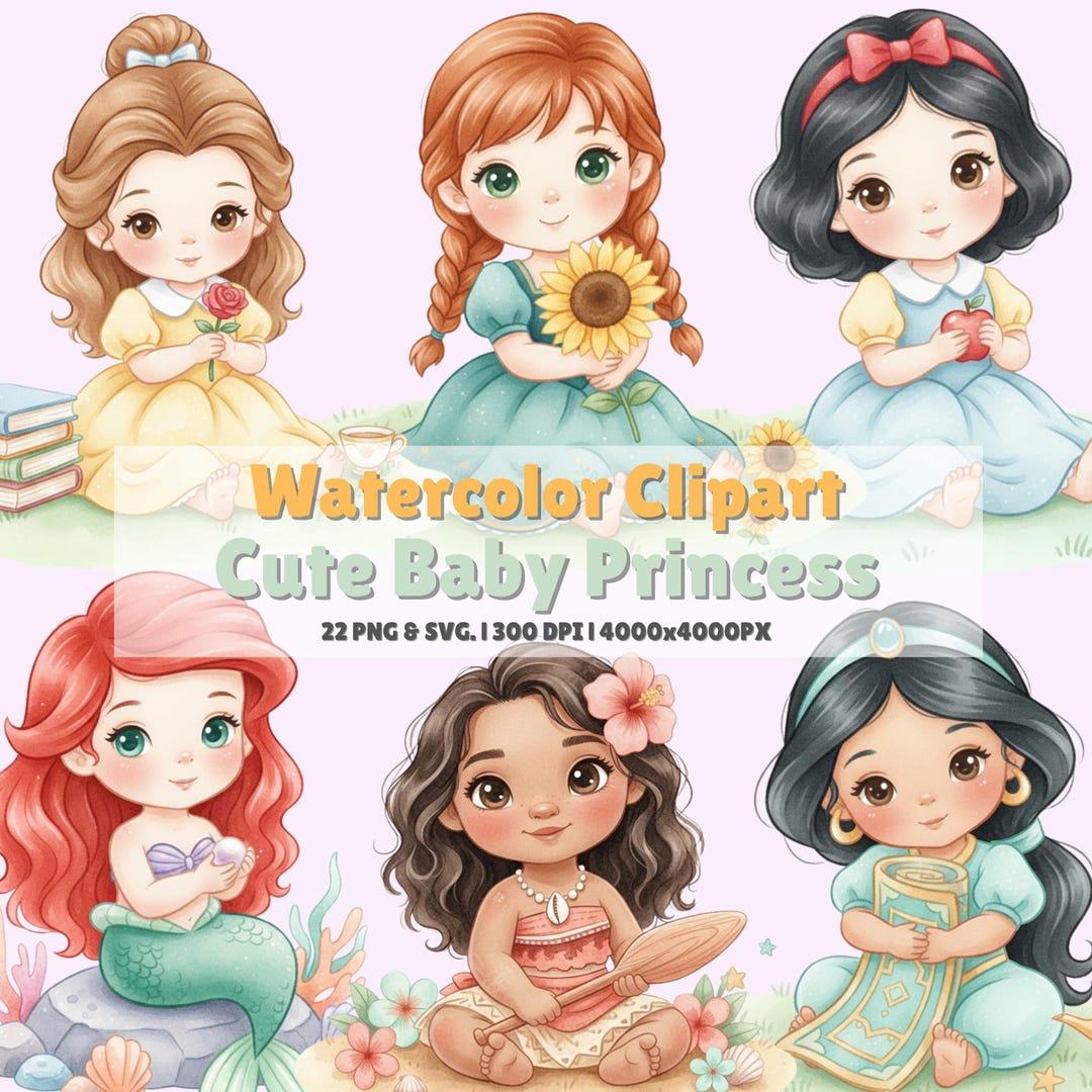 Watercolor Baby Princess Clipart | 22 PNG & SVG (digital Download) - Etsy