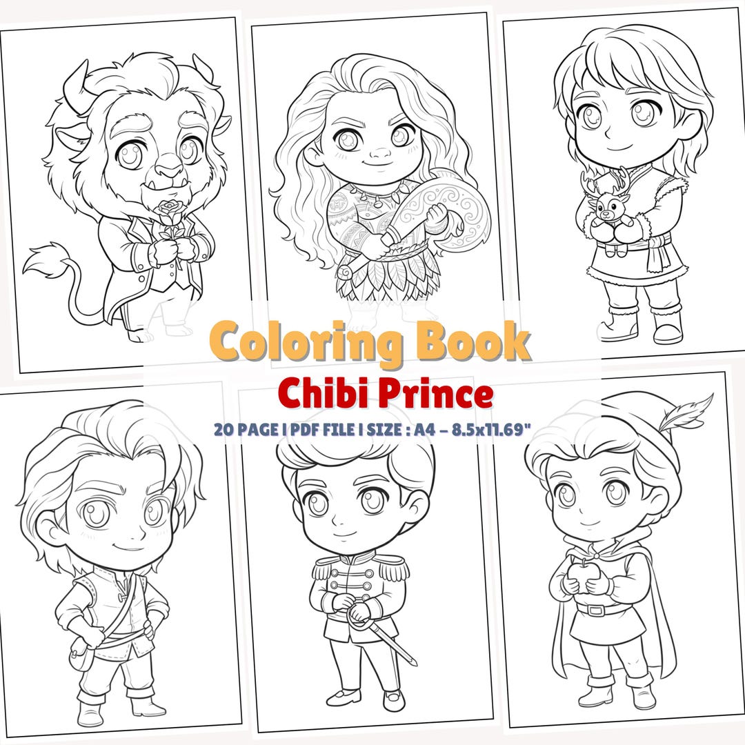 Coloring Book Chibi Prince 20 Page | PDF File Printable Kids (digital ...
