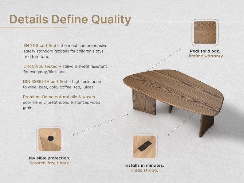 May include: A wooden coffee table with a unique, organic shape. The table is made of solid oak and features a natural wood grain finish. The table is designed for everyday use and is scratch-resistant.