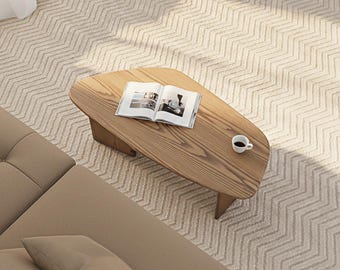 Handmade Asymmetric Oak Coffee Table: Japandi Scandinavian Style