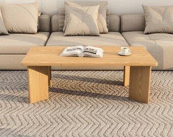 Mesa de centro de roble macizo hecha a mano: diseño minimalista moderno.