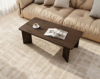 Handmade Solid Red Oak Coffee Table: Dark Oak Finish, Minimalist Japandi Style