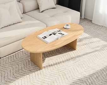 Handmade Solid Oak Oval Coffee Table: Japandi Scandinavian Style
