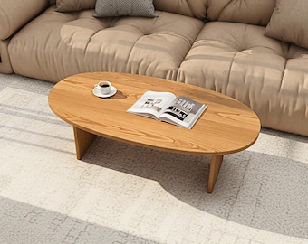 Handmade Oval Oak Coffee Table – Cognac Finish, Japandi Minimalist Design