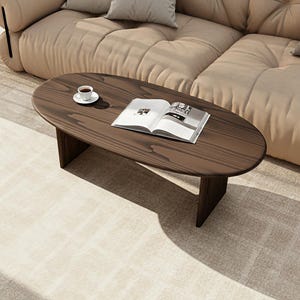Handmade Oval Solid Oak Coffee Table: Dark Finish, Japandi Minimalist