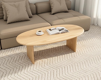 Handmade Oval Oak Coffee Table: Japandi Scandinavian Style