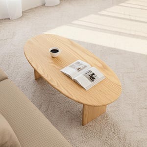 Handmade Oval Oak Coffee Table: Japandi Scandinavian Style