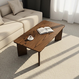 Handmade Solid Red Oak Coffee Table: Dark Oak Finish, Minimalist Japandi Style