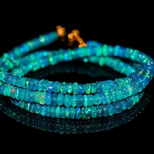 Vintage Fire Opal Paraiba Color , Natural Ethiopian Opal Rondelle Beads Necklace, October Birthstone Daily Wear Items
