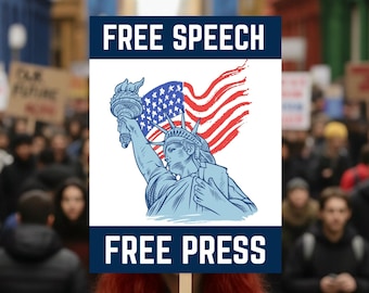 Free Speech Free Press Protect Democracy Anti Trump Poster Protest March Sign, No Kings In America Subtle FDT  18” x 24” Protest Sign