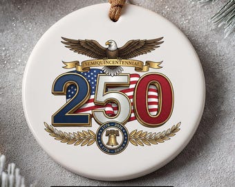 250 Years Anniversary Ceramic Ornament, 1776-2026 Bald Eagle Christmas Ornament, American Independence Keepsake with Gift Box