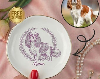 Personalized Dog Cat Photo Ring Dish,Toile De Jouy Pet Ring Dish,Custom Pet Portrait Ceramic Jewelry Dish,Mother's Day Gift for Dog Cat Mom