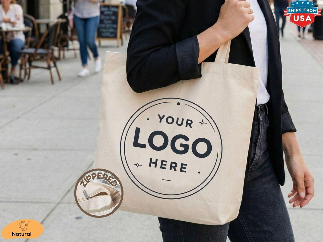 Personalized Logo Zippered Canvas Tote Bag in 8 Colors - Custom Eco ...