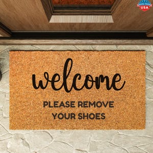 Welcome Please Remove Your Shoes Coir Outdoor Doormat, Front Porch Decor