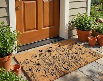 Wildflower Doormat, Spring Floral Welcome Mat, Outdoor Front Door Rug, Housewarming Gift, Entryway Decor, Nature Inspired Flower Garden Mat