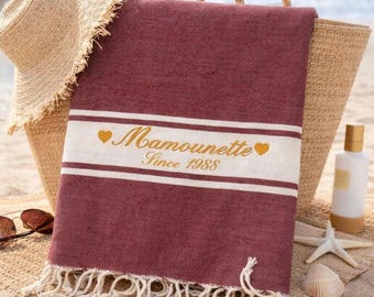 Fouta personnalisée maman, serviette de plage brodée prénom, cadeau maman personnalisé, fête des mères, cadeau femme été, idée cadeau unique