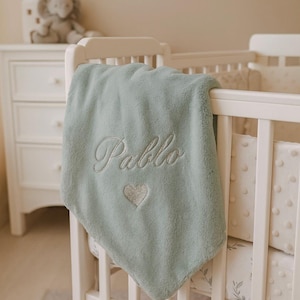 Couverture bébé personnalisée prénom brodé, plaid bébé doux, cadeau naissance bébé, baby shower, couverture personnalisée, baby blanket Mint