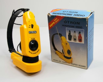 Vintage Radio AM/FM Foldable Sport Yellow Headphones Tested Working 90s include Original Box