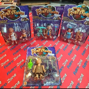 Vintage Flintstones Action Figures 1990s | Hanna Barbera Cartoon Toys | Fred Barney Wilma Betty Pebbles Bamm-Bamm | Sealed Retro Collectible