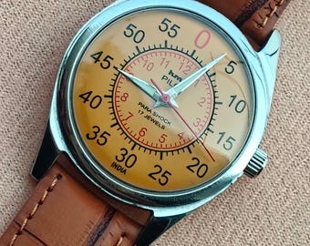 Reloj de pulsera vintage HMT Pilot mecánico de cuerda manual con esfera amarilla y 17 joyas para hombre