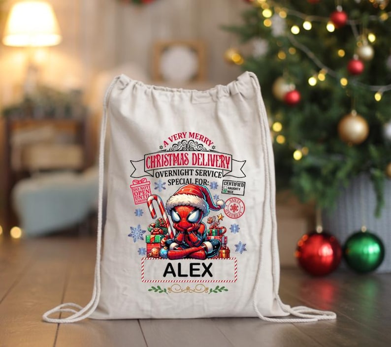 Santa Sack for Kids, Santa Sack, Christmas Gift Bag for Kids, Custom Spiderman Christmas Santa Bag, Christmas Gift, Santa Sack for Christmas image 1