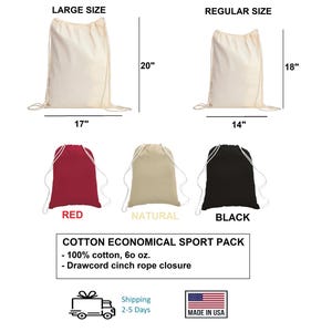 a drawsack bag is shown with the measurements for it