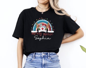 Custom Christmas Nurse Shirt, Christmas T-Shirt, Personalized Xmas Nurse Tee, Christmas Nurse Gift, Nurse Gift, Christmas Gift,Christmas Tee