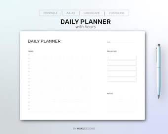 Daily Hourly Planner Template, A4/A5, Instant Download PDF, Undated Minimalist Planner