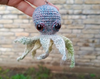 Crochet Octopus Bag Charm / Keychain – Soft Mini Plush, Mohair Yarn, Handmade Accessory