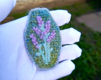 Lavender Brooch • Crochet & Embroidery Mohair Pin • Boho Nature Jewelry