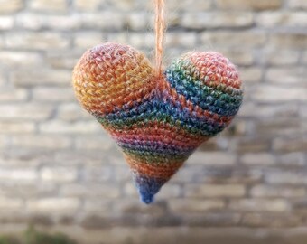 Rainbow Heart Crochet Keychain or Christmas Ornament | Mohair Yarn | LGBTQ Friendly Handmade Gift