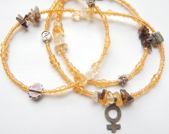 Menopause Belly Chain, Change of Life Wise Woman Waist Beads, Hot Flash Waistbeads, Smoky Quartz/Citrine/Moonstone Spiritual Jewelry