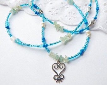 Aquamarine Sankofa Waist Beads, Adinkra Waist Beads, Blue Belly Chain, Blessed Waist Beads, African Adornments,