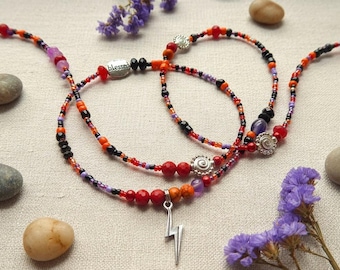 Oya Krieger Taille Perlen, Achat, Amethyst, Blitz Bolt Charm