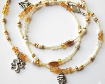 Oshun Taille Perlen, Zitrin & Honig Biene Charms, afrikanischer Körperschmuck