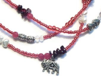 Garnet Waist Beads, Elephant Belly Chain, Garnet Ganesha Sacred Waist Beads,  Elephant Waist Beads, Red Belly Chain, Spiritual Waist Beads
