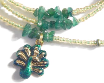 Peacock Oshun Waist Beads, Orisha Belly Chain, Green African Body , Goddess Crystal Jewelry,  Venus Waistbeads, Black-Owned Shop