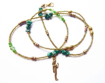 Malachit Taillenkette: Het-Heru Göttin, altägyptische Bauchkette