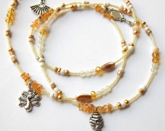Oshun Waistbeads,  Honey Bee-Handmirror- Fan- Goddess Waist Beads, African Belly Chain, Belly Beads
