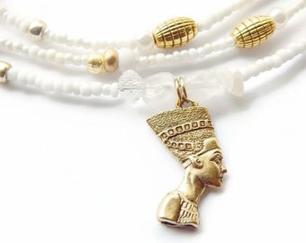 Nofretete Taille Perlen: Mondstein Taillenperlen, Afrikanische Bauchketten, altägyptischer Schmuck