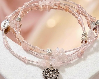 Blessed Waist Beads, Rose Quartz Romantic Jewelry, Pink Belly Beads