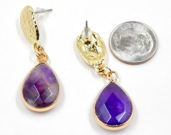 Amethyst Teardrop Earrings,  African Adornmnent, Faceted Natural Crystal Jewelry, Woman's Gift