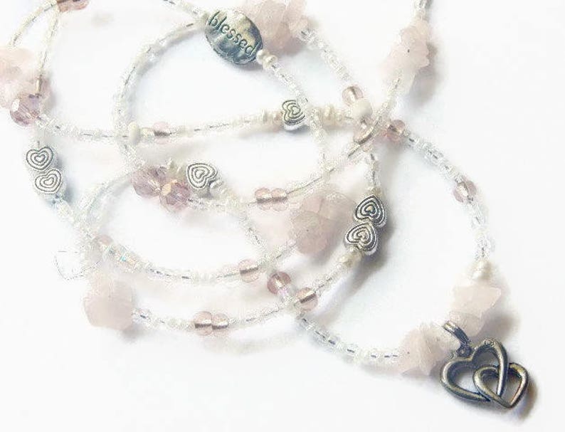 Rose Quartz Lovers Waist Beads, Gemstone Double-Heart Belly Chain, Lovers Body Jewelry, Pink African Accessories, Black-Owned Shop image 3