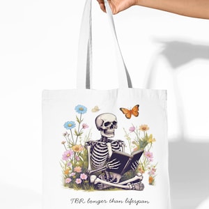 Skeleton Book Lover Tote Bag - Bookish Gift, fantasy and romantasy readers